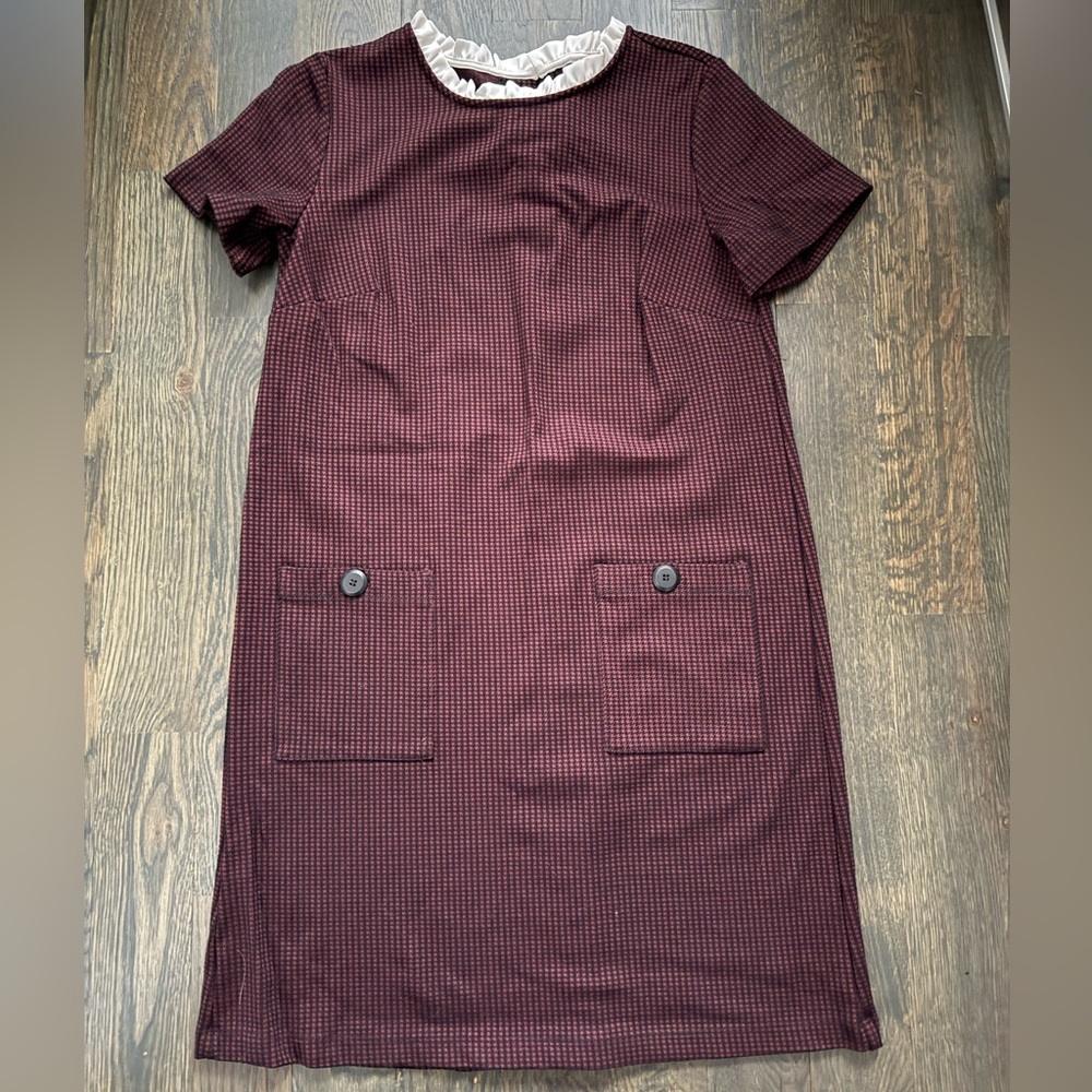 LOFT Burgundy Checkered Dress